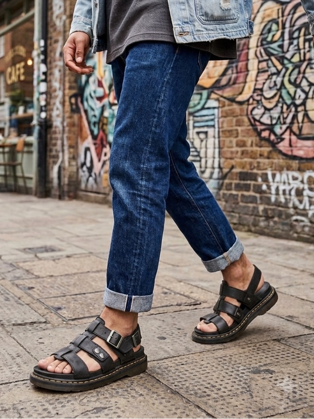 Dr. Martens Black Leather Platform Fisherman Sandals Sz 9